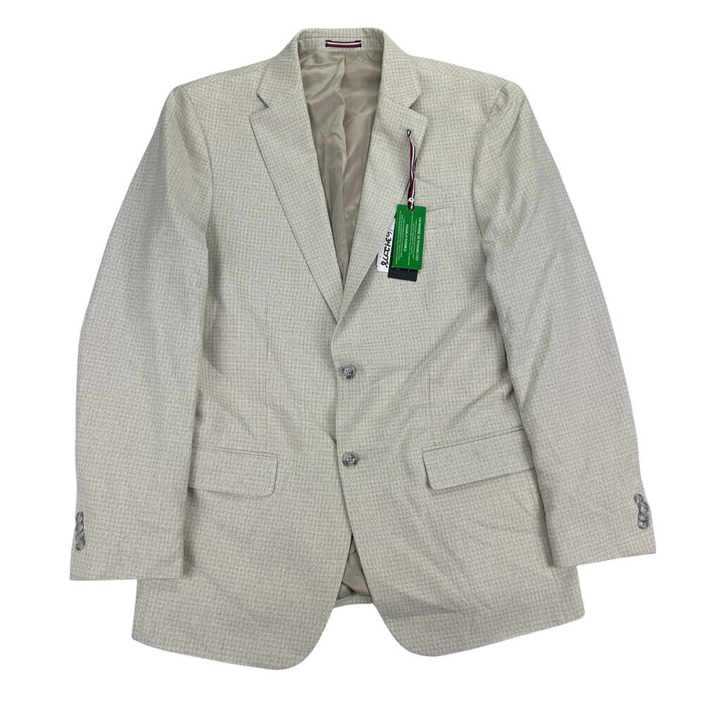 Tommy Hilfiger Mens Conrad Modern Fit Check Sport Coat White Tan 42L